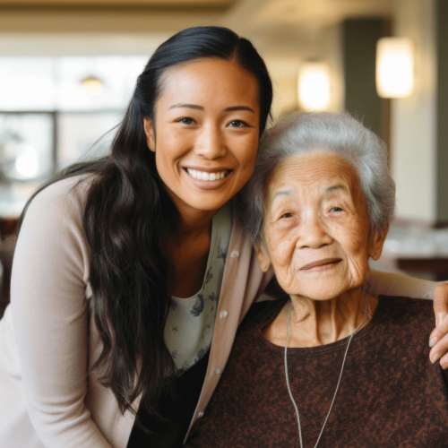 elderly woman and caregiver