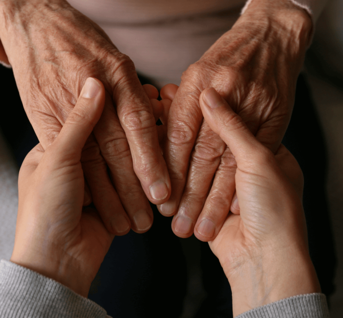 elderly holding hands with caregiver